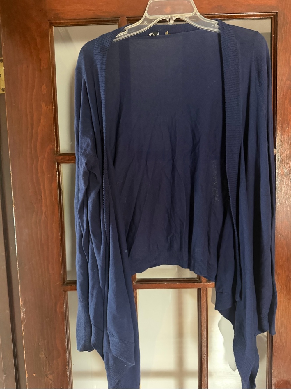 Tahari Navy Open-Front Draped Cardigan